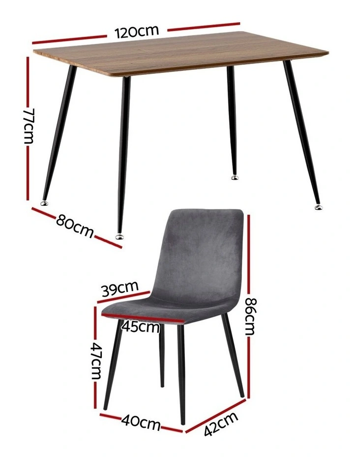 1 Artiss Dining Table and 4 Chairs Set Grey Velvet image 4