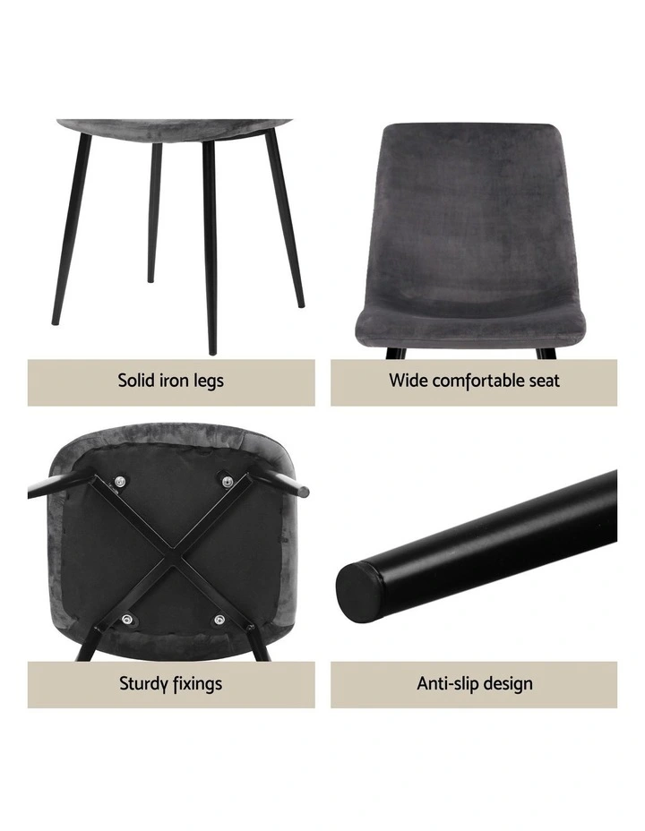 1 Artiss Dining Table and 4 Chairs Set Grey Velvet image 7