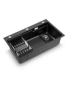 Cefito Kitchen Sink 75X45CM Stainless Steel Basin Single Bowl Drain Part Black