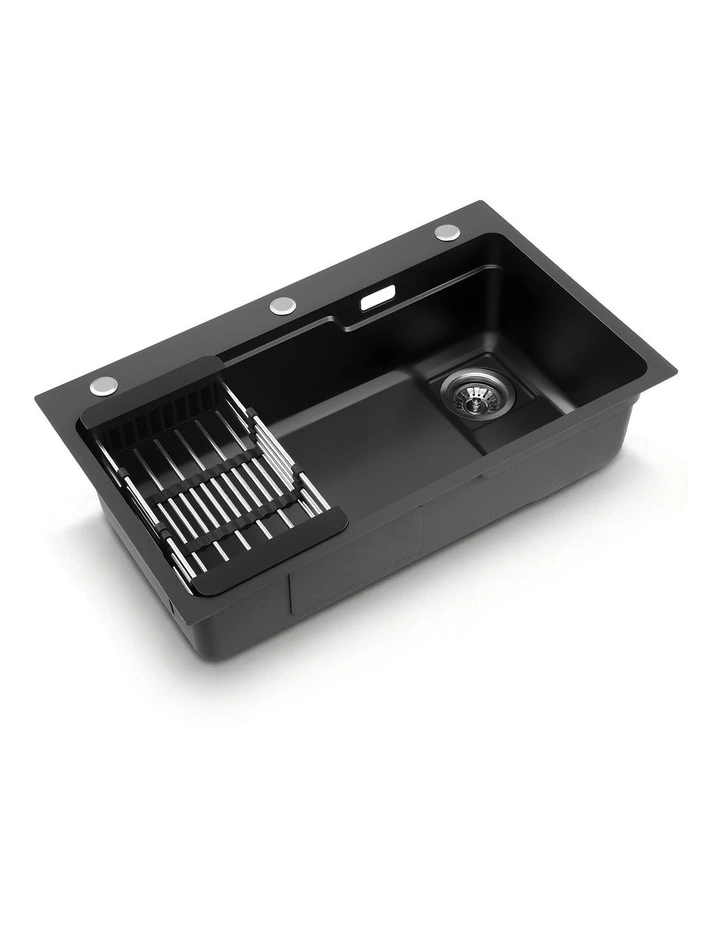 Cefito Kitchen Sink 75X45CM Stainless Steel Basin Single Bowl Drain Part Black image 1