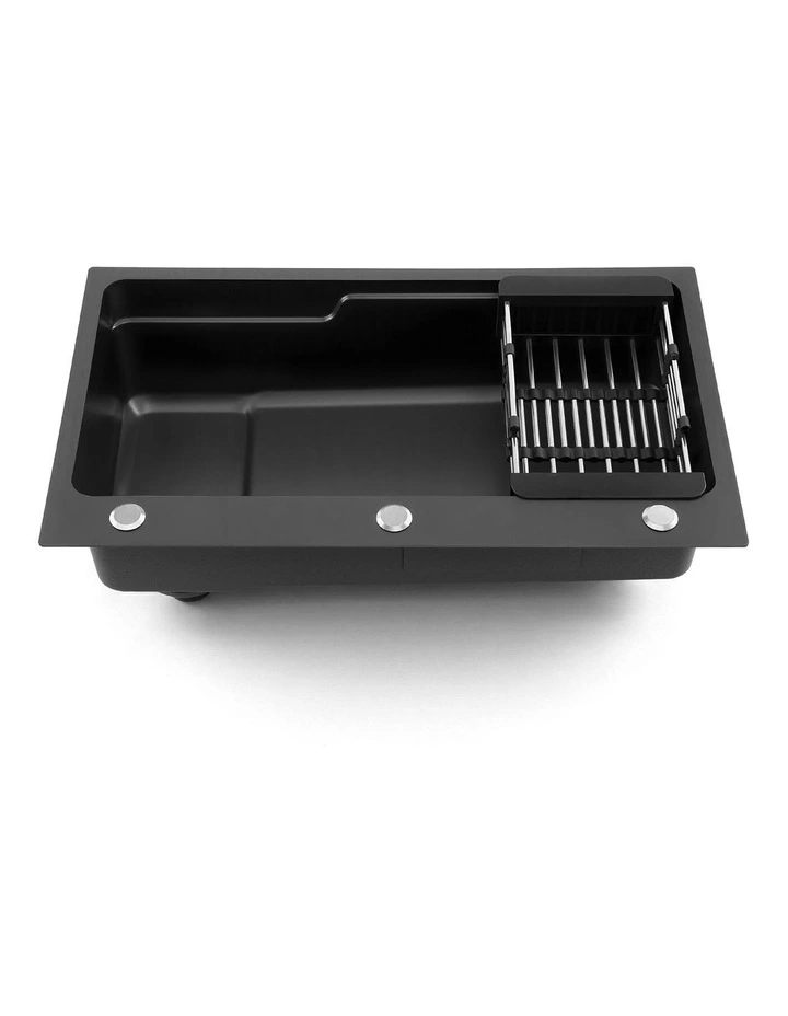Cefito Kitchen Sink 75X45CM Stainless Steel Basin Single Bowl Drain Part Black image 2