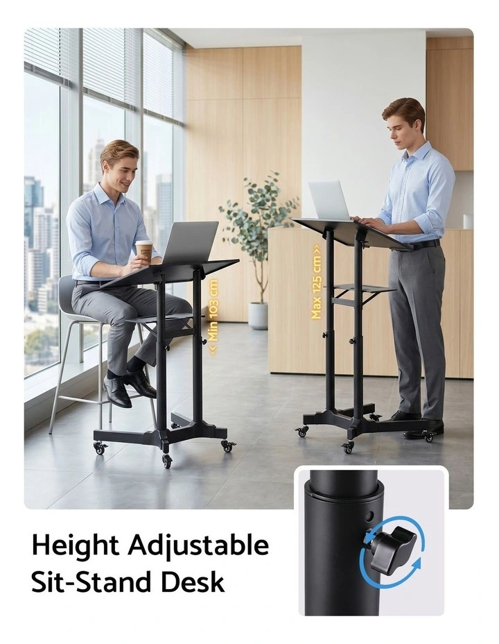 Artiss Mobile Lectern Stand, Adjustable Sit-to-Stand Presentation Podium w/ Wheels Black image 4