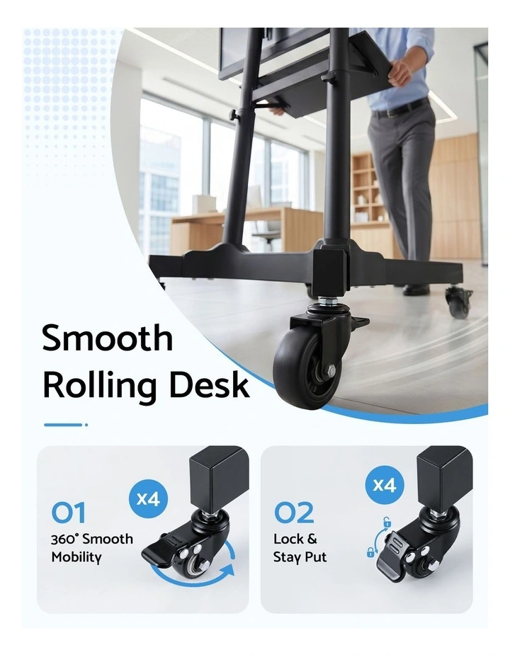 Artiss Mobile Lectern Stand, Adjustable Sit-to-Stand Presentation Podium w/ Wheels Black image 5