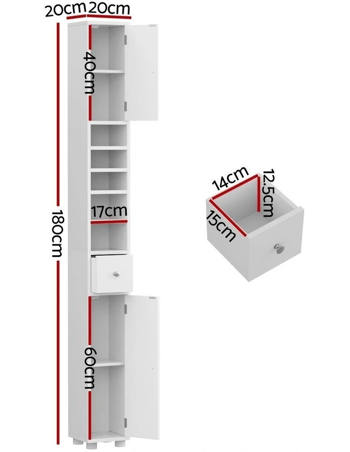 Artiss Bathroom Storage Cabinet 180cm Tall Slim Floor Cupboard Toilet Narrow Linen Tower image 5