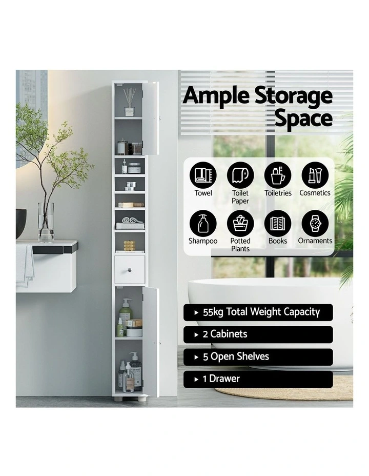 Artiss Bathroom Storage Cabinet 180cm Tall Slim Floor Cupboard Toilet Narrow Linen Tower image 6