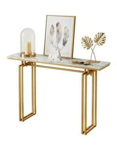 Artiss Console Table Hallway Entryway Table Marble Effect 110CM White & Gold