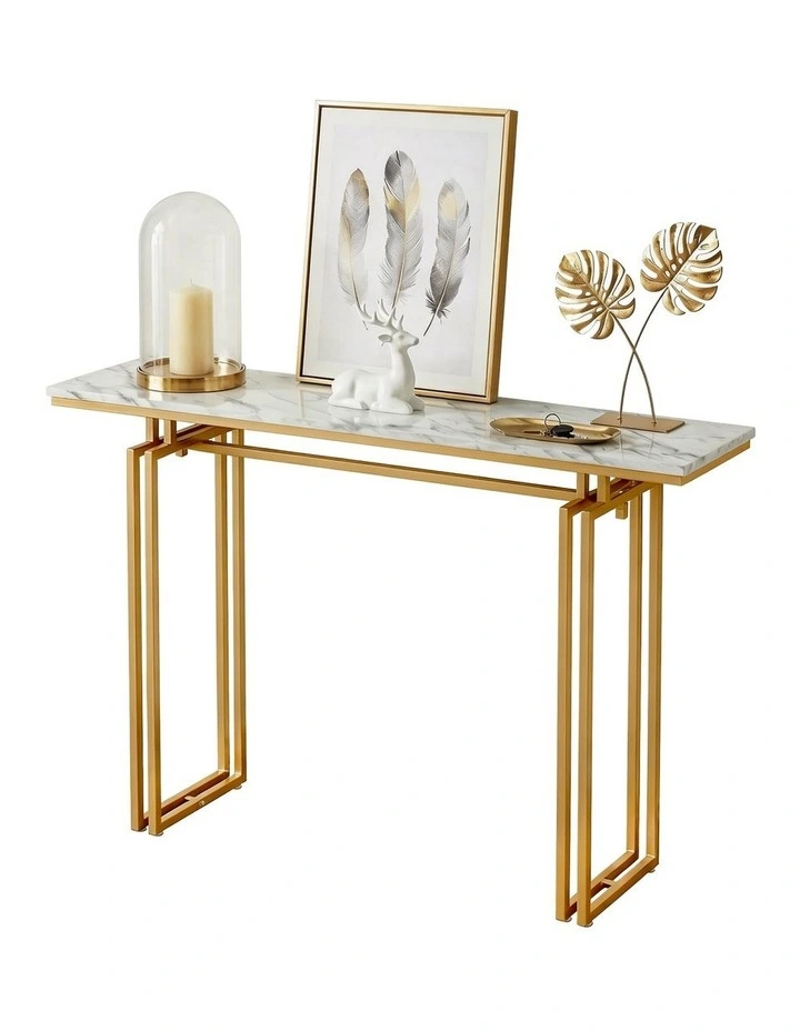 Artiss Console Table Hallway Entryway Table Marble Effect 110CM White & Gold image 1