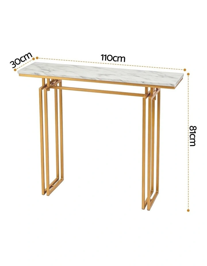 Artiss Console Table Hallway Entryway Table Marble Effect 110CM White & Gold image 3