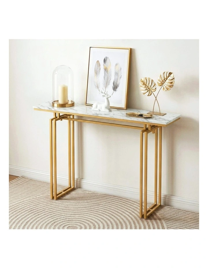 Artiss Console Table Hallway Entryway Table Marble Effect 110CM White & Gold image 4
