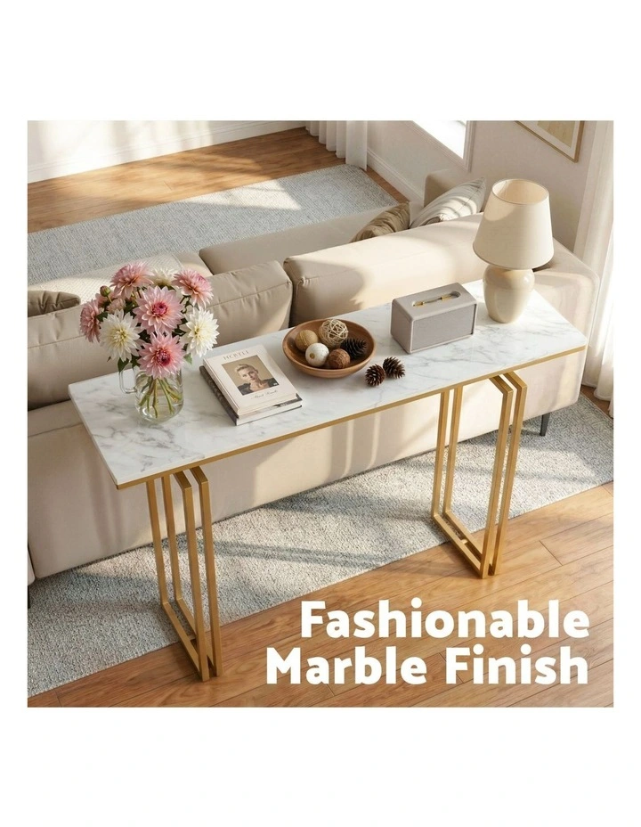 Artiss Console Table Hallway Entryway Table Marble Effect 110CM White & Gold image 6