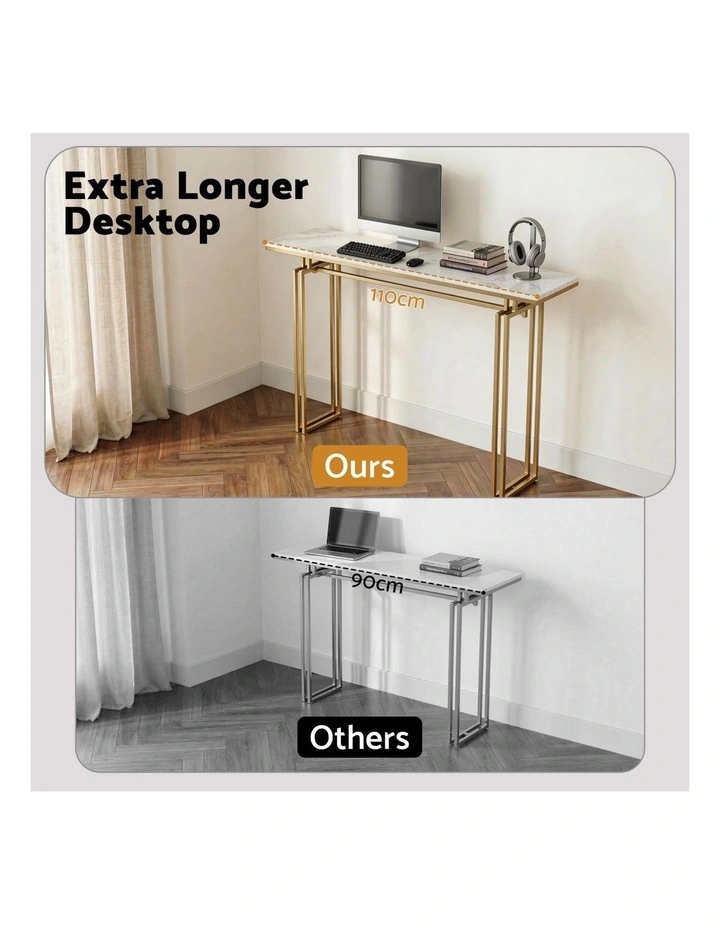 Artiss Console Table Hallway Entryway Table Marble Effect 110CM White & Gold image 7