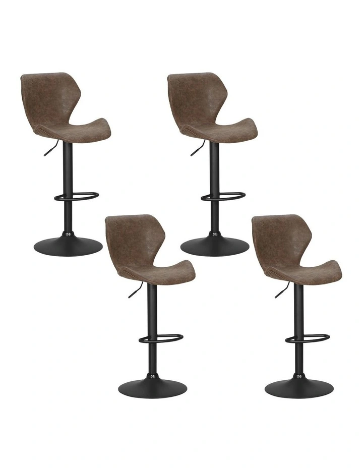 Artiss 4x Bar Stools Vintage Leather Gas Lift Brown image 1