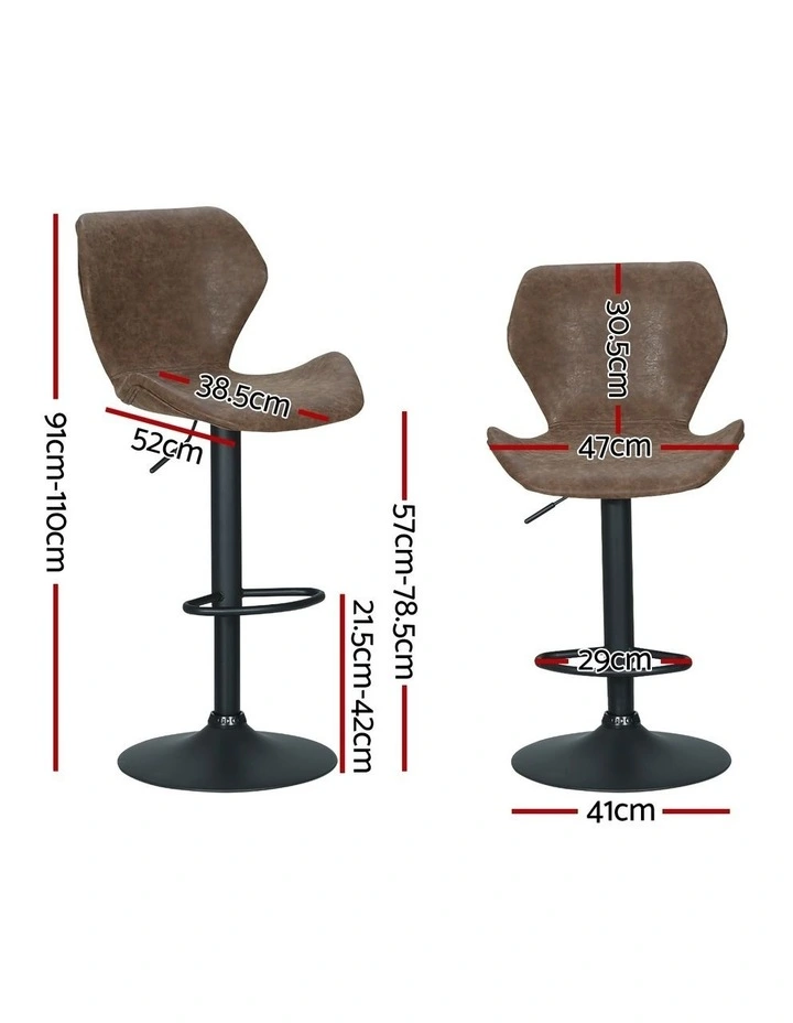 Artiss 4x Bar Stools Vintage Leather Gas Lift Brown image 3