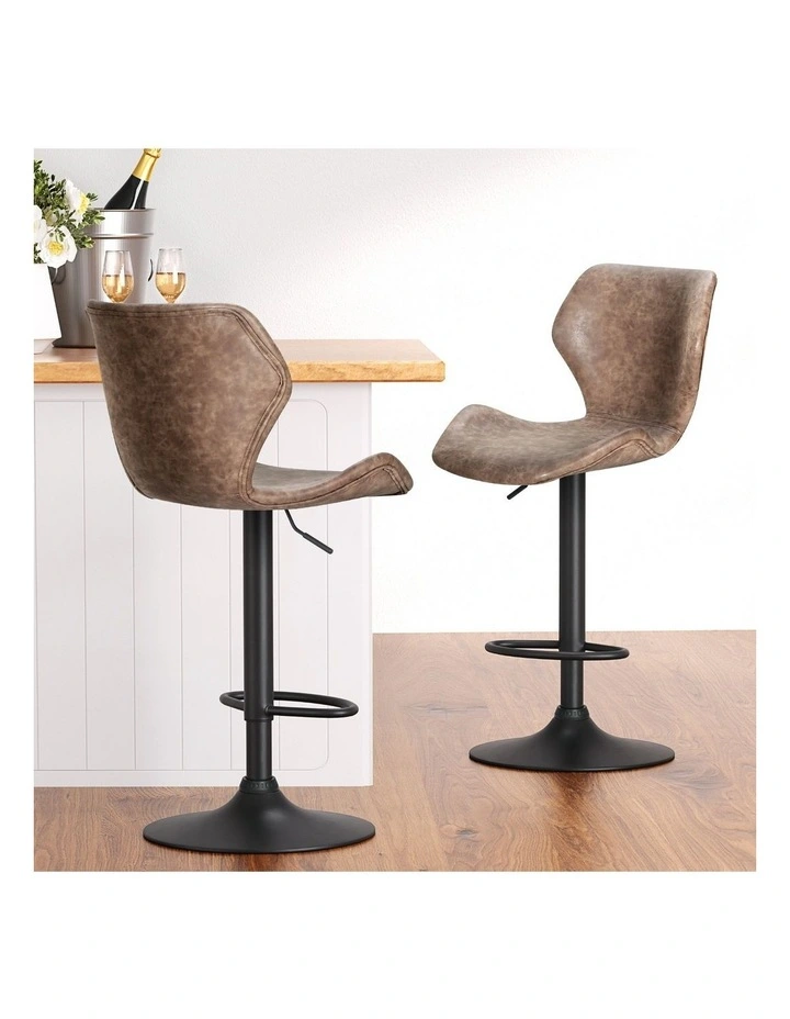 Artiss 4x Bar Stools Vintage Leather Gas Lift Brown image 4