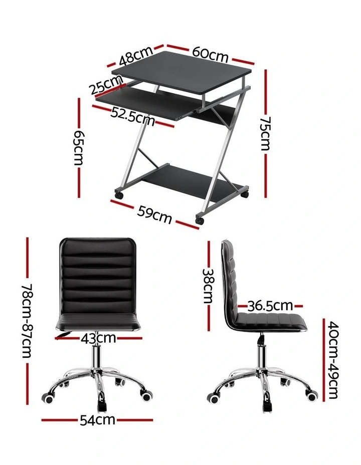 Artiss Computer Desk Office Chair Set Desks with Keyboard Shelf Try Black image 4