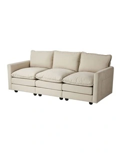 Oikiture 3 Seater Sofa Couch Lounge Extra Thick Cushion Futon Corduroy Beige