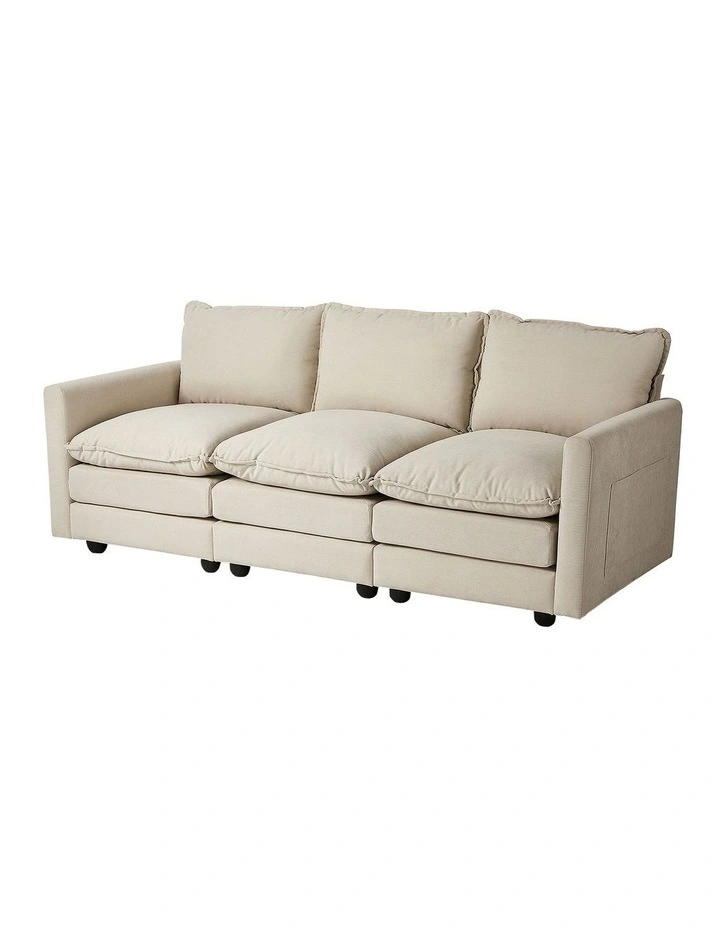 Oikiture 3 Seater Sofa Couch Lounge Extra Thick Cushion Futon Corduroy Beige image 1