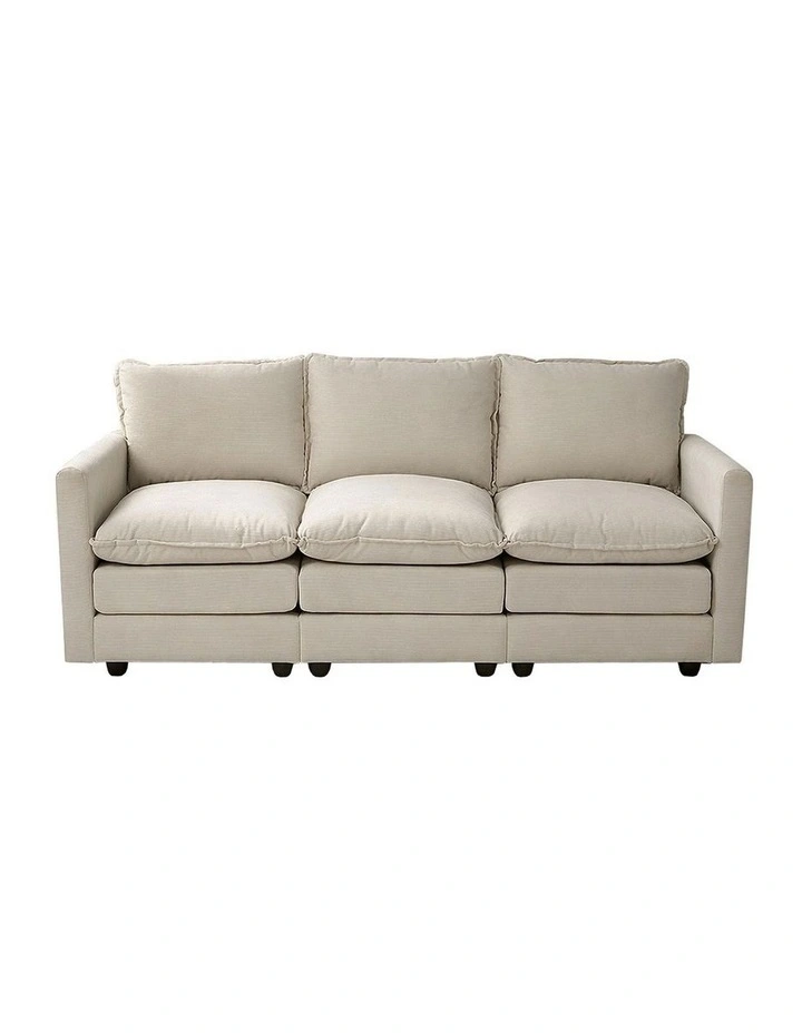 Oikiture 3 Seater Sofa Couch Lounge Extra Thick Cushion Futon Corduroy Beige image 2