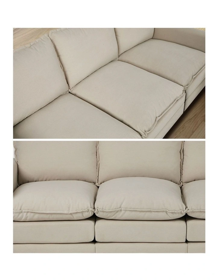 Oikiture 3 Seater Sofa Couch Lounge Extra Thick Cushion Futon Corduroy Beige image 6