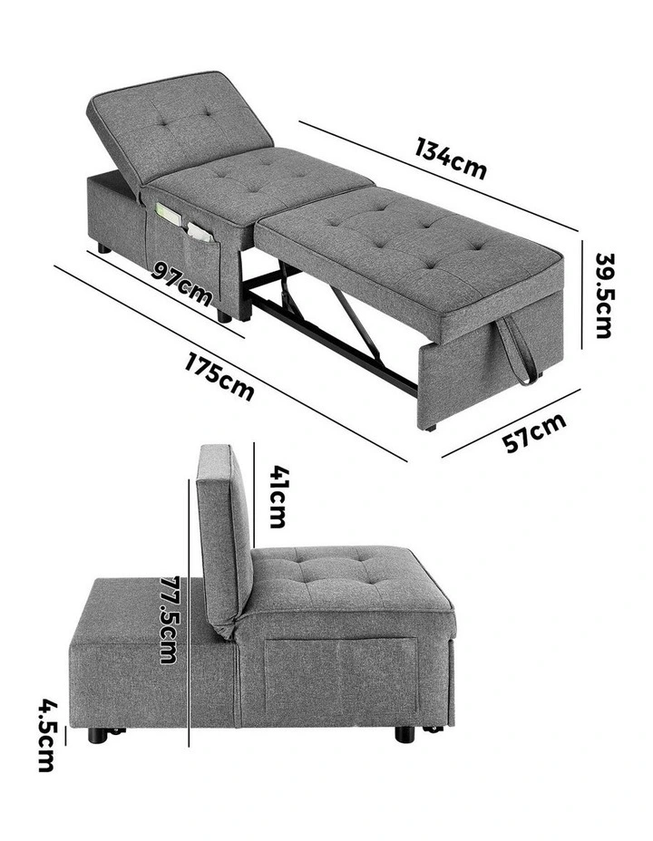 Oikiture 4 in 1 Convertible Sofa Bed Ottoman Couch Lounge Recliner Chair Linen image 3