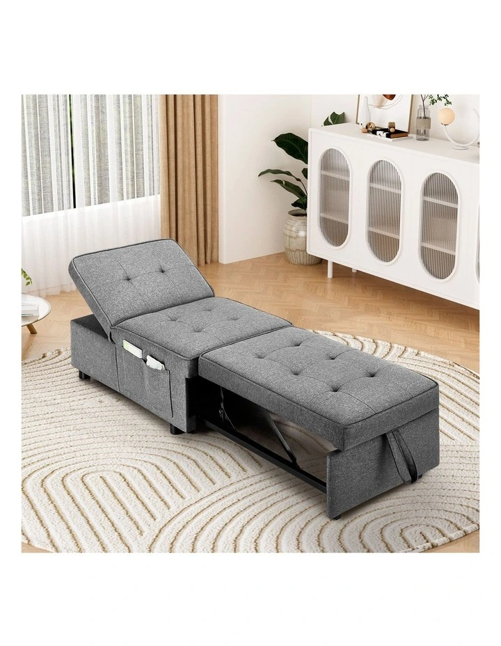 Oikiture 4 in 1 Convertible Sofa Bed Ottoman Couch Lounge Recliner Chair Linen image 4