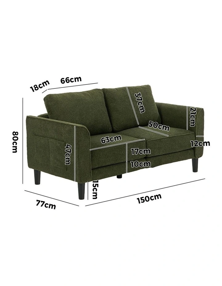 Oikiture 2 Seater Sofa 150cm Boucle Love Seat Small Couch Chair Storage Green image 3