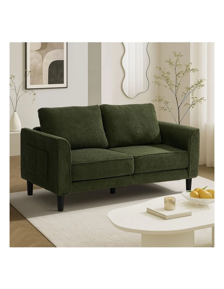 Oikiture 2 Seater Sofa 150cm Boucle Love Seat Small Couch Chair Storage Green image 4
