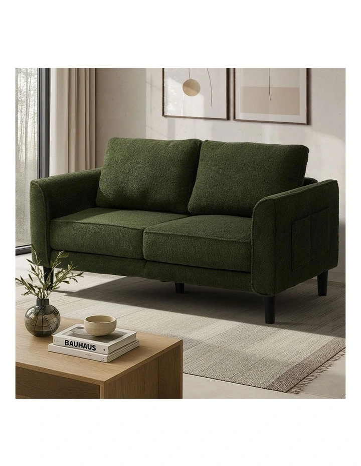 Oikiture 2 Seater Sofa 150cm Boucle Love Seat Small Couch Chair Storage Green image 5