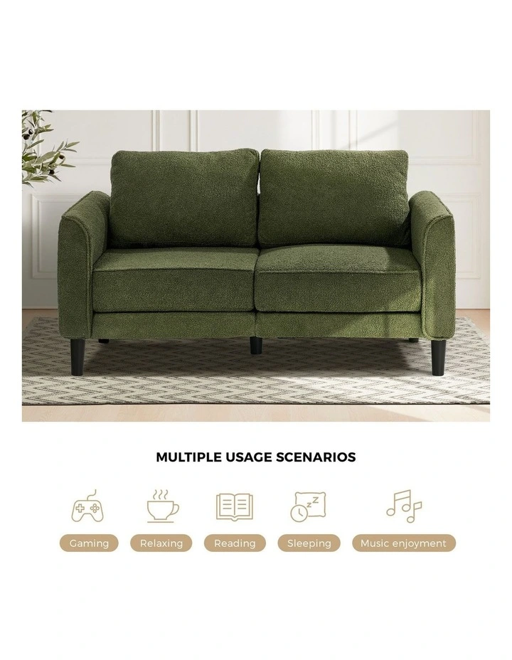 Oikiture 2 Seater Sofa 150cm Boucle Love Seat Small Couch Chair Storage Green image 6