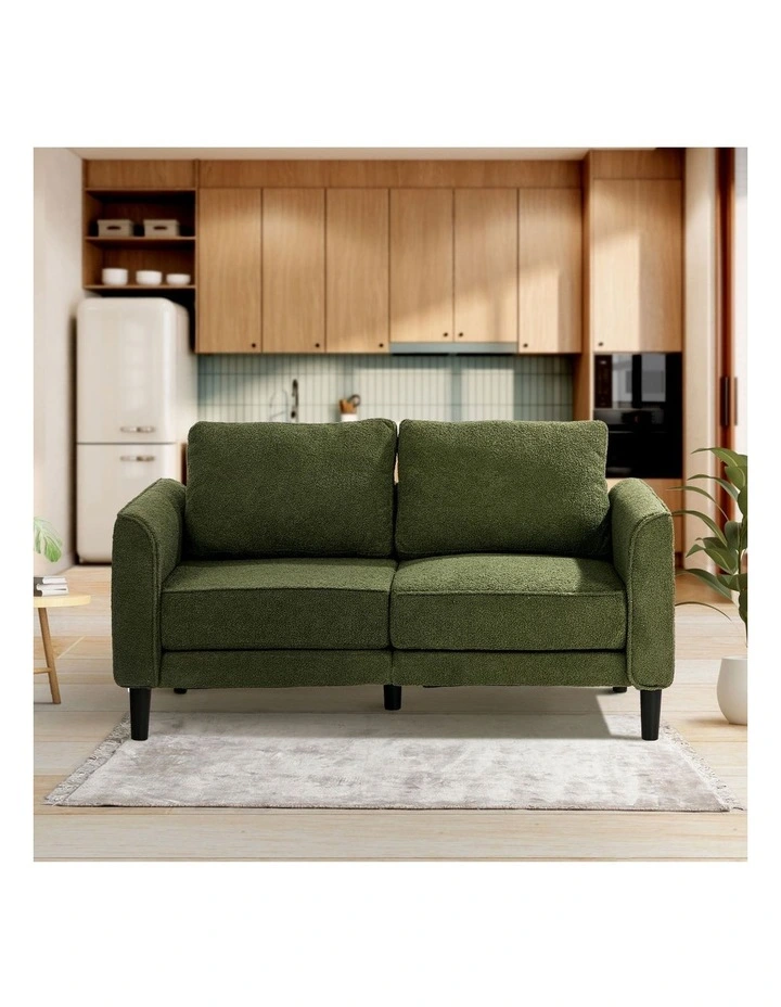 Oikiture 2 Seater Sofa 150cm Boucle Love Seat Small Couch Chair Storage Green image 7