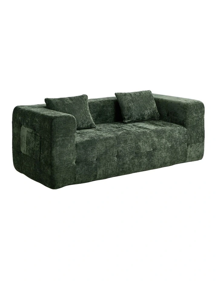 Oikiture Compressed Sofa in a Box Button Tufting Couch Storage Chenille Green image 1
