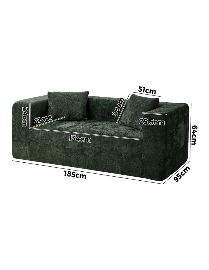 Oikiture Compressed Sofa in a Box Button Tufting Couch Storage Chenille Green image 3