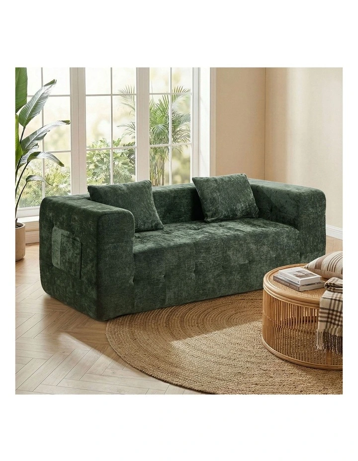 Oikiture Compressed Sofa in a Box Button Tufting Couch Storage Chenille Green image 4