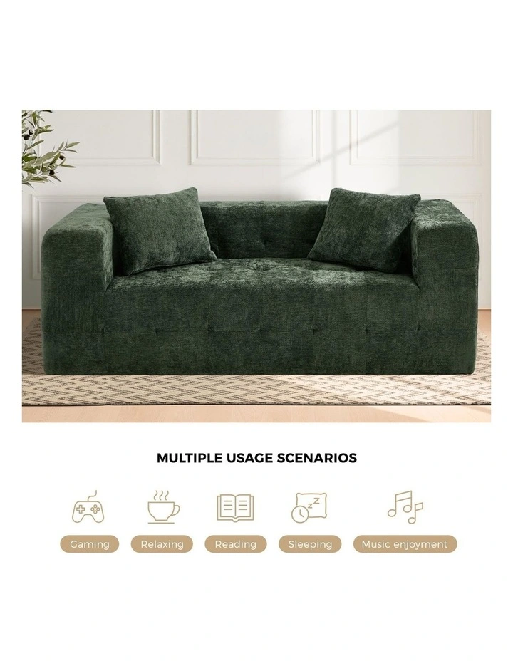 Oikiture Compressed Sofa in a Box Button Tufting Couch Storage Chenille Green image 5