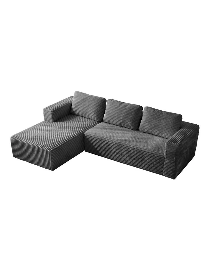 Oikiture Modular L Shape Compressed Sofa Cloud Couch Chaise Lounge Corduroy Grey image 1