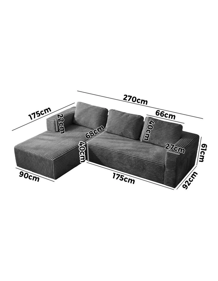 Oikiture Modular L Shape Compressed Sofa Cloud Couch Chaise Lounge Corduroy Grey image 3