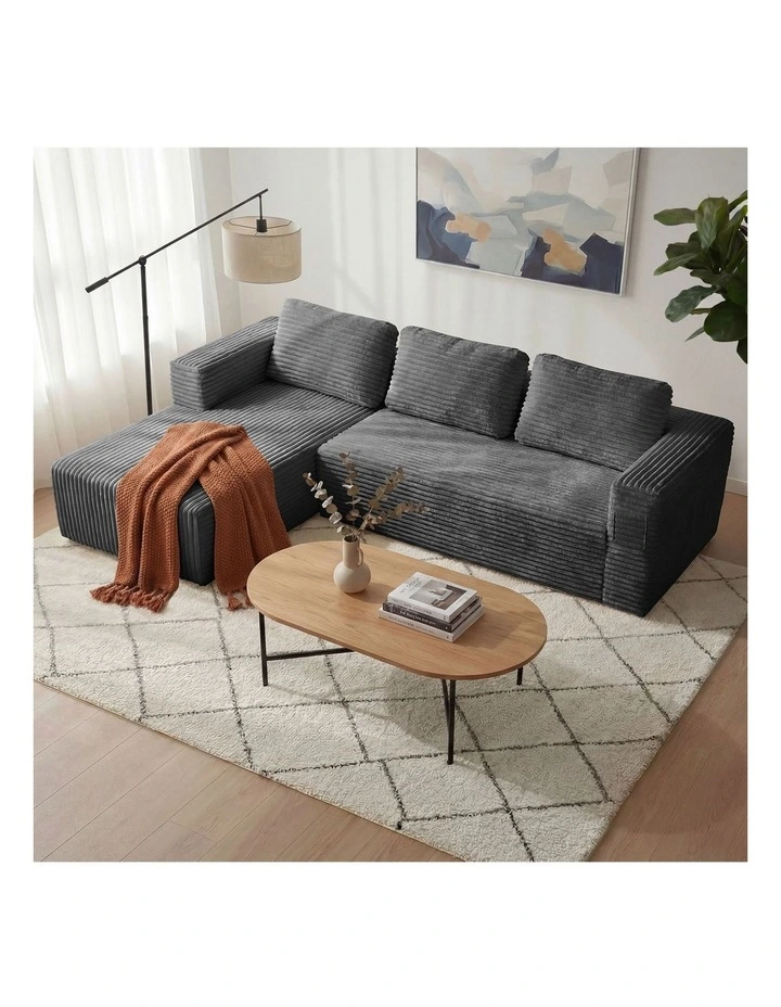 Oikiture Modular L Shape Compressed Sofa Cloud Couch Chaise Lounge Corduroy Grey image 4