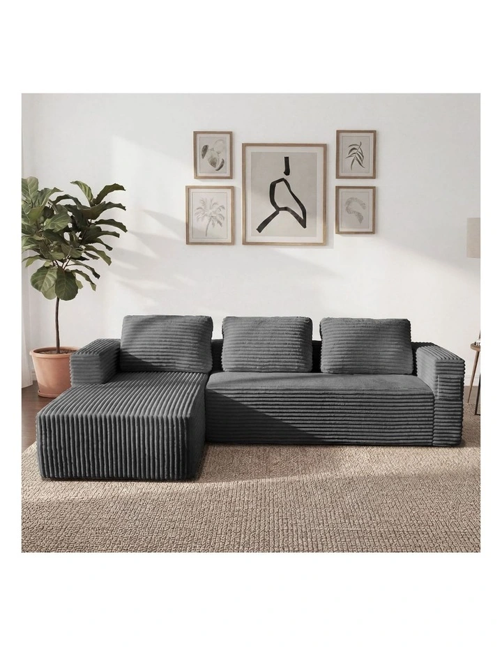 Oikiture Modular L Shape Compressed Sofa Cloud Couch Chaise Lounge Corduroy Grey image 5