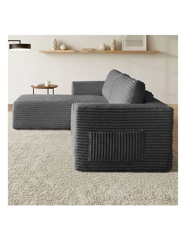 Oikiture Modular L Shape Compressed Sofa Cloud Couch Chaise Lounge Corduroy Grey image 6