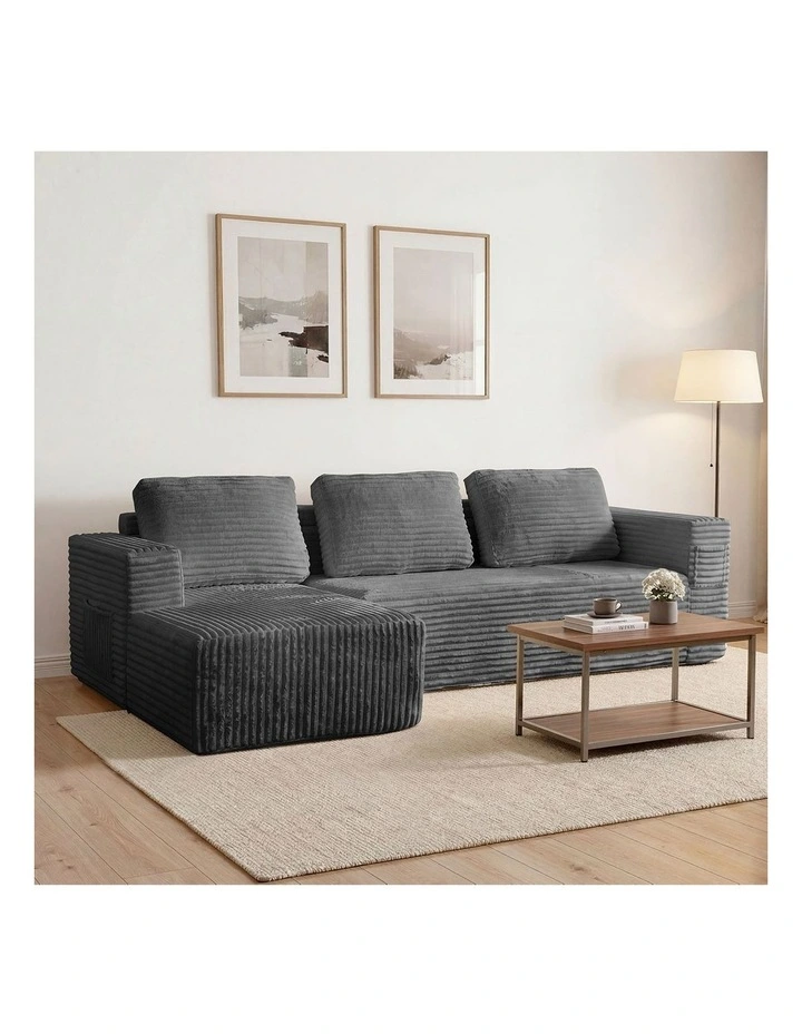 Oikiture Modular L Shape Compressed Sofa Cloud Couch Chaise Lounge Corduroy Grey image 7