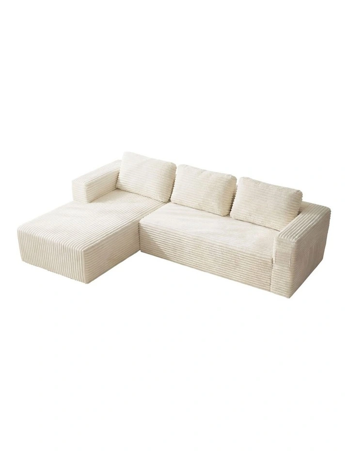 Oikiture L Shape Compressed Sofa Cloud Couch Chaise Lounge Corduroy Beige image 1