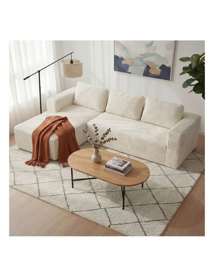 Oikiture L Shape Compressed Sofa Cloud Couch Chaise Lounge Corduroy Beige image 4