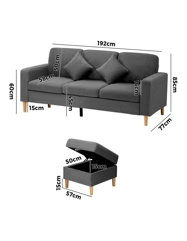 Oikiture Sofa Lounge Set Modular Couch 3 Seater Corner Chaise Ottoman Velvet image 3