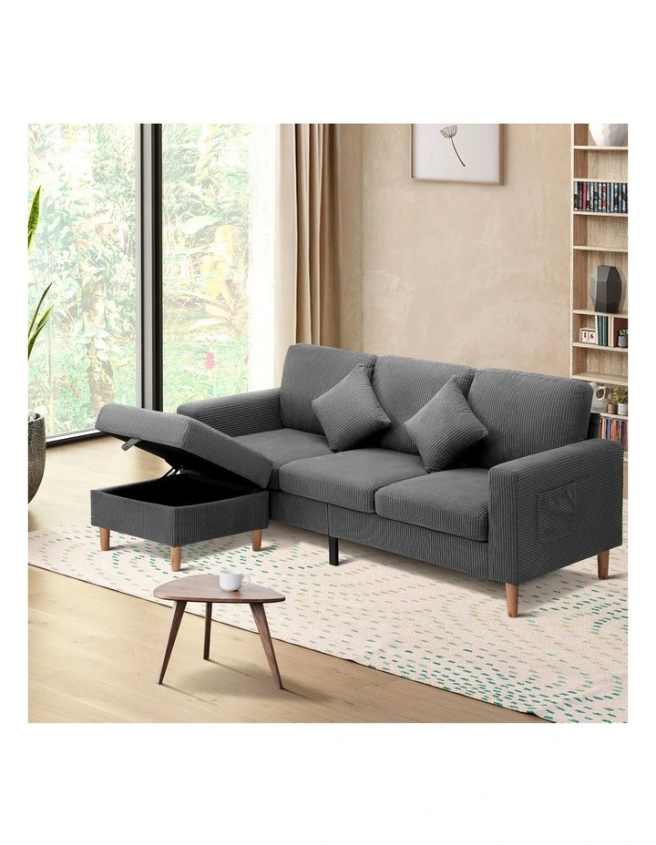 Oikiture Sofa Lounge Set Modular Couch 3 Seater Corner Chaise Ottoman Velvet image 4