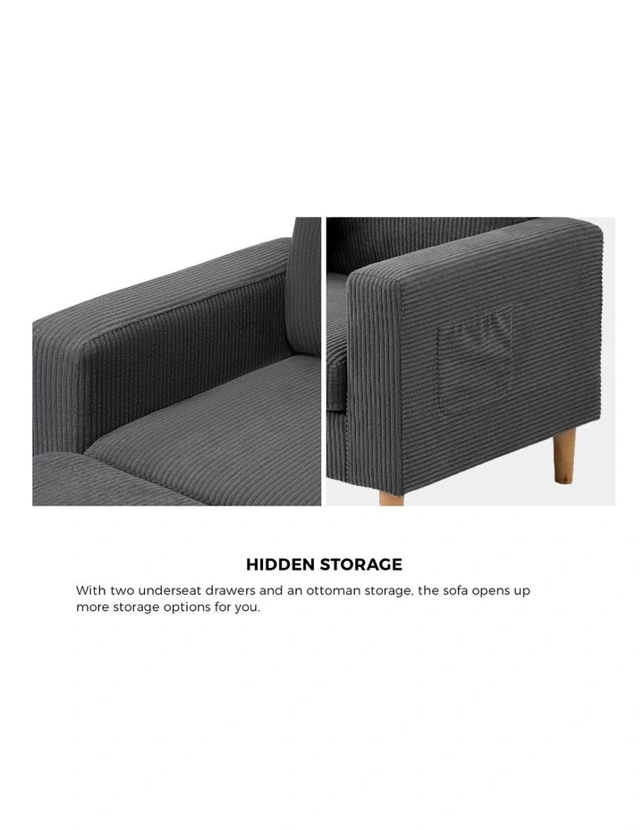 Oikiture Sofa Lounge Set Modular Couch 3 Seater Corner Chaise Ottoman Velvet image 7