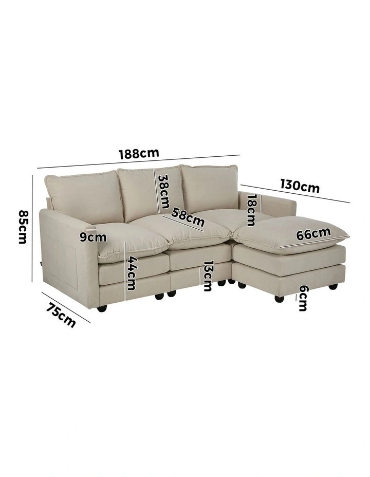 Oikiture Sofa Set Modular Couch with Ottoman Lounge Extra Thick Cushion Corduroy image 3