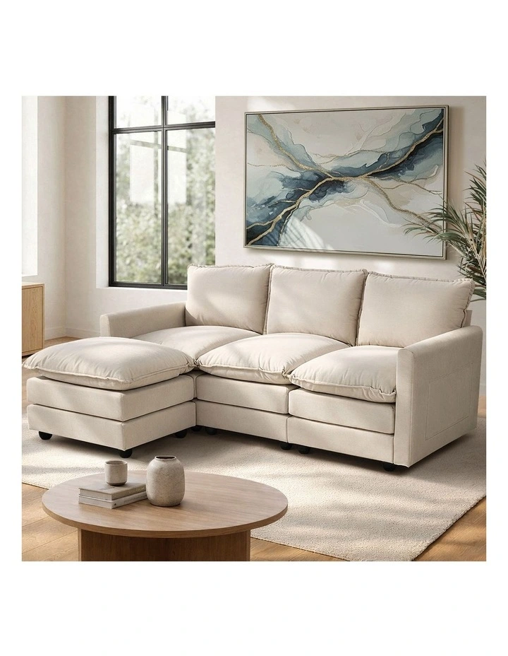 Oikiture Sofa Set Modular Couch with Ottoman Lounge Extra Thick Cushion Corduroy image 4