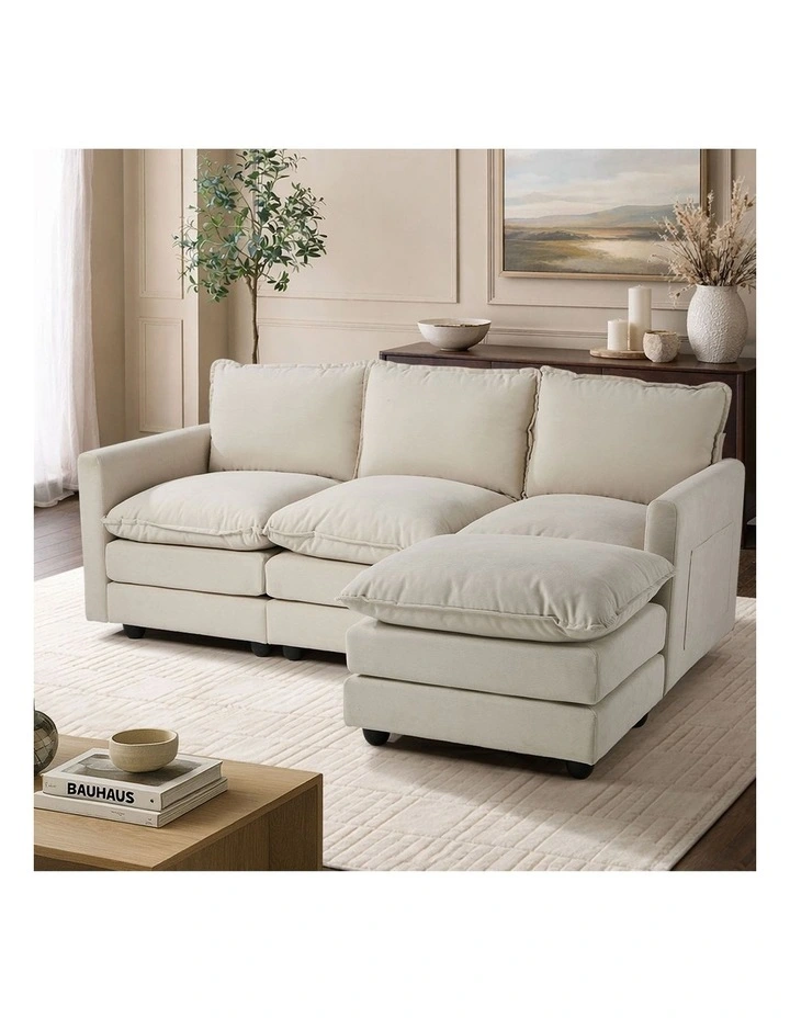 Oikiture Sofa Set Modular Couch with Ottoman Lounge Extra Thick Cushion Corduroy image 5