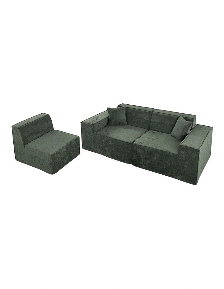 Oikiture 300 cm Modular Sofa Compressed Convertible Couch Lounge Chenille Green image 1
