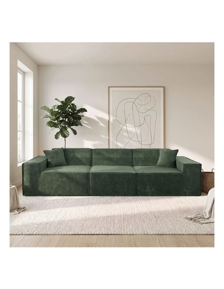 Oikiture 300 cm Modular Sofa Compressed Convertible Couch Lounge Chenille Green image 2